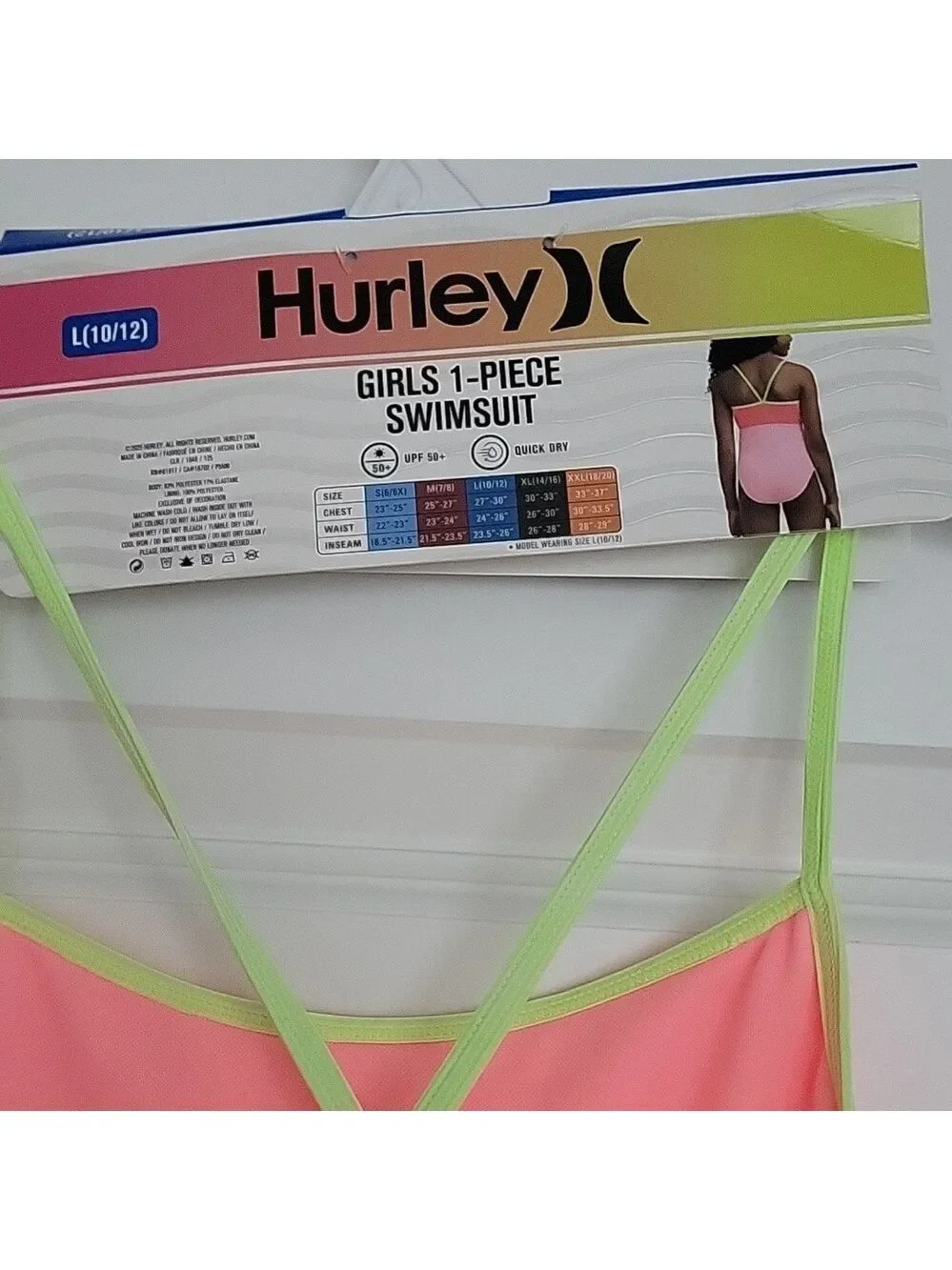 Hurley Girls Ribbed One-Piece Swimsuit Pink Flamingo Size M 7/8
